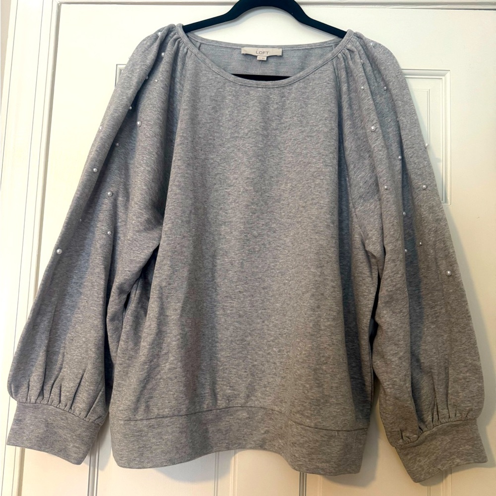 NWT XXL Loft Gray Pearl-Embellished Sweatshirt